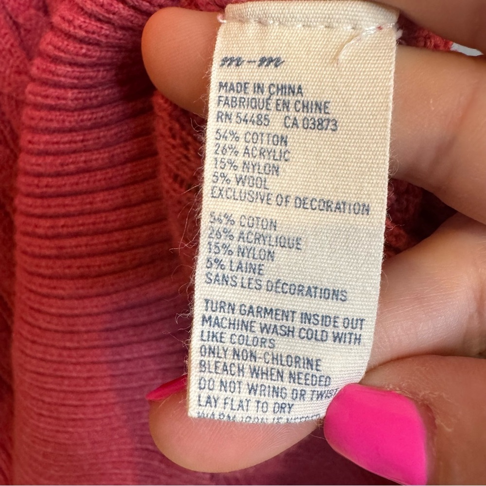 American Eagle Pink Cable Knit V Neck‎ Sweater M Fitted Y2K - Picture 4 of 9